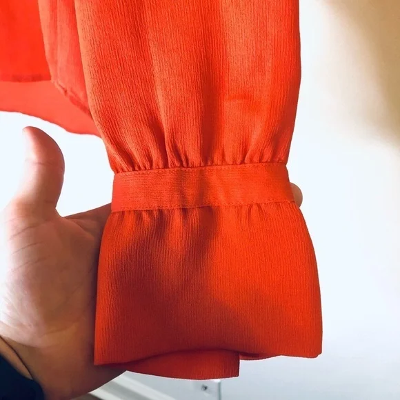 2/$30 Ann Taylor - Coral Long Sleeve Ruffle Tie Neck Blouse Size: XS - Picture 5 of 8